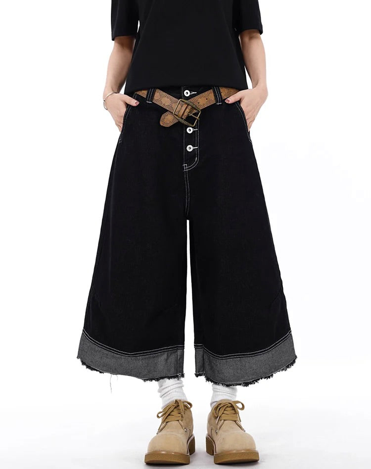 Cropped Wide-Leg Utility Denim