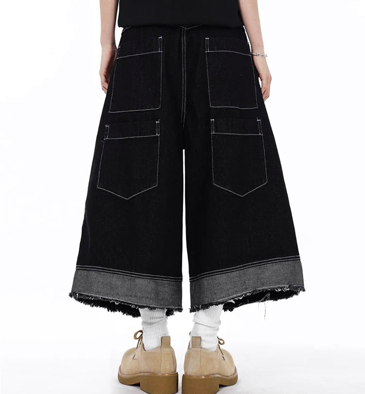 Cropped Wide-Leg Utility Denim