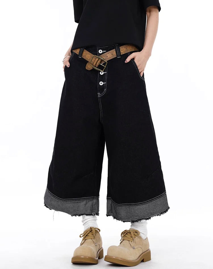 Cropped Wide-Leg Utility Denim