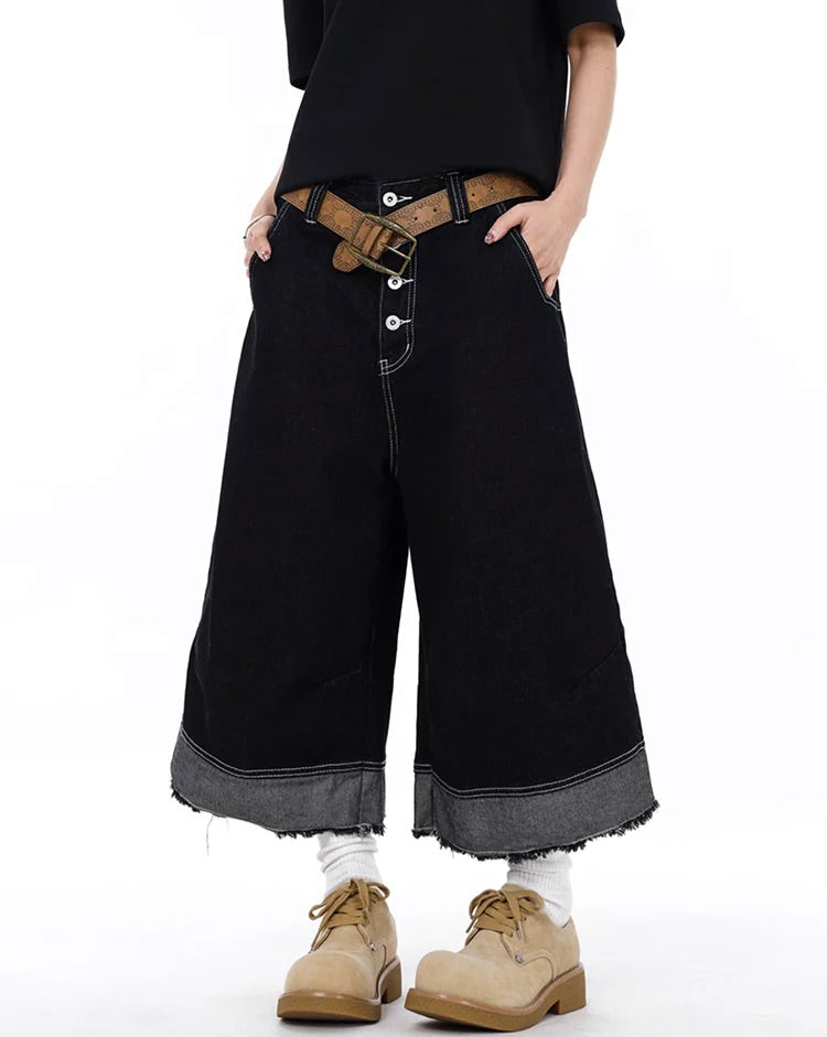 Cropped Wide-Leg Utility Denim