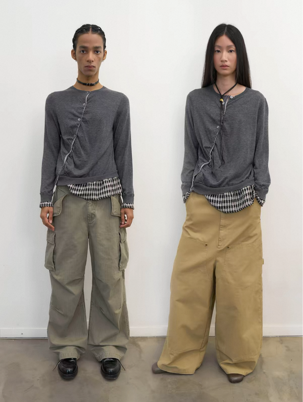 Diagonal Placket Knit Cardigan in Heather Grey