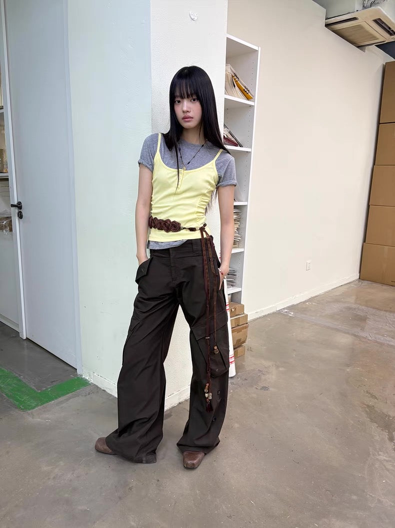 Diagonal Bellows Pocket Trousers in Deep Khaki or Off-White