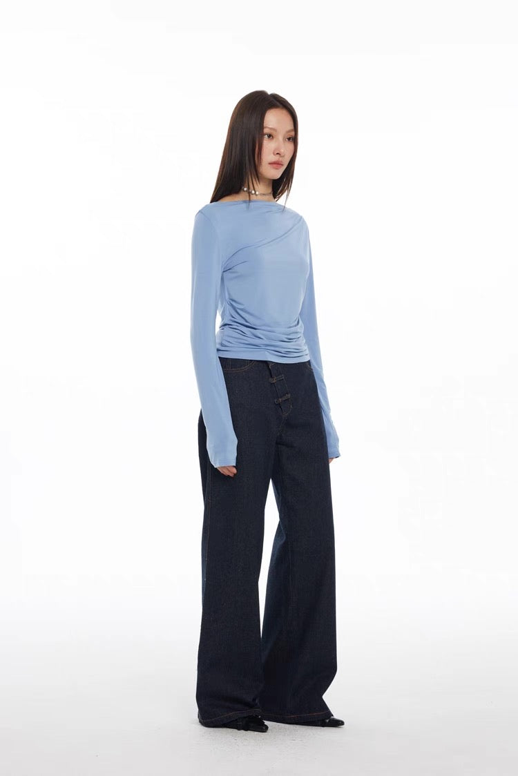 Qing (靛/青) Indigo Hook Waist Jeans
