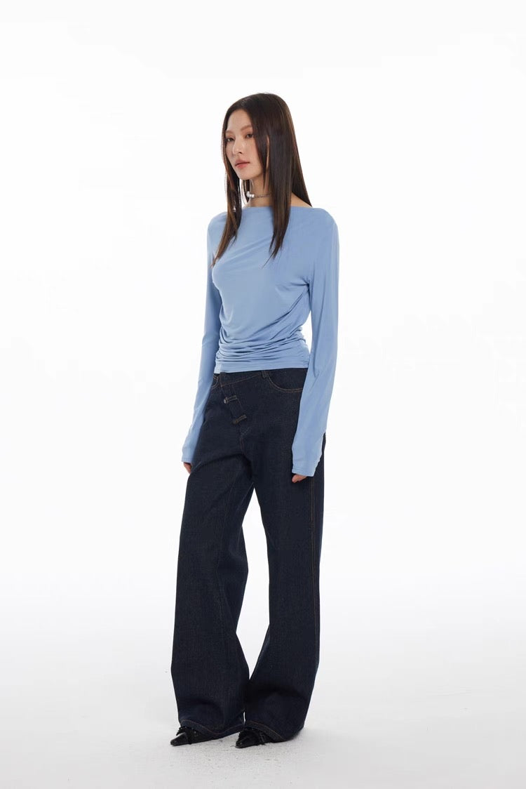 Qing (靛/青) Indigo Hook Waist Jeans
