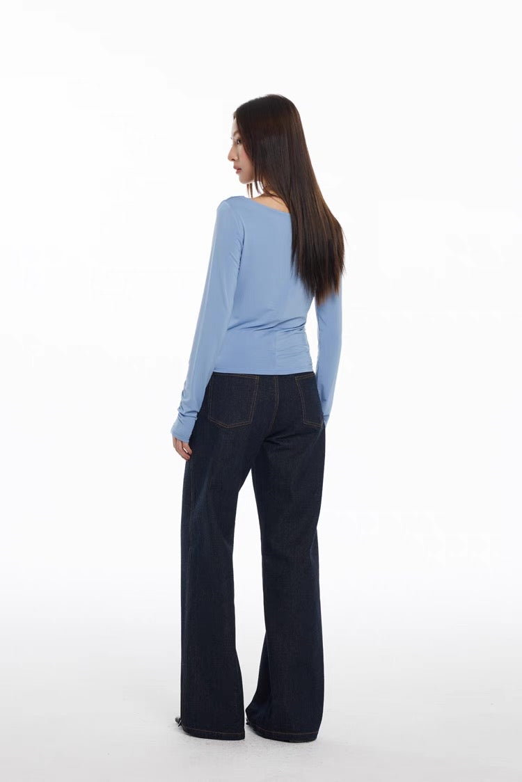 Qing (靛/青) Indigo Hook Waist Jeans