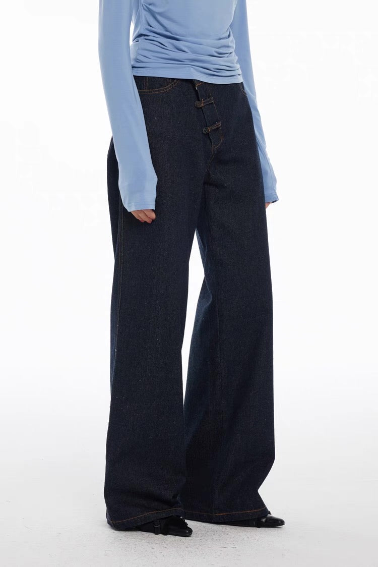 Qing (靛/青) Indigo Hook Waist Jeans