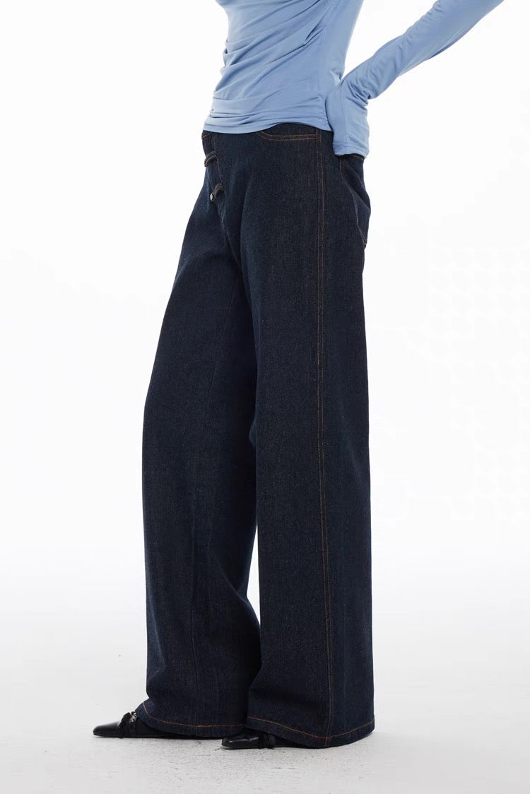 Qing (靛/青) Indigo Hook Waist Jeans