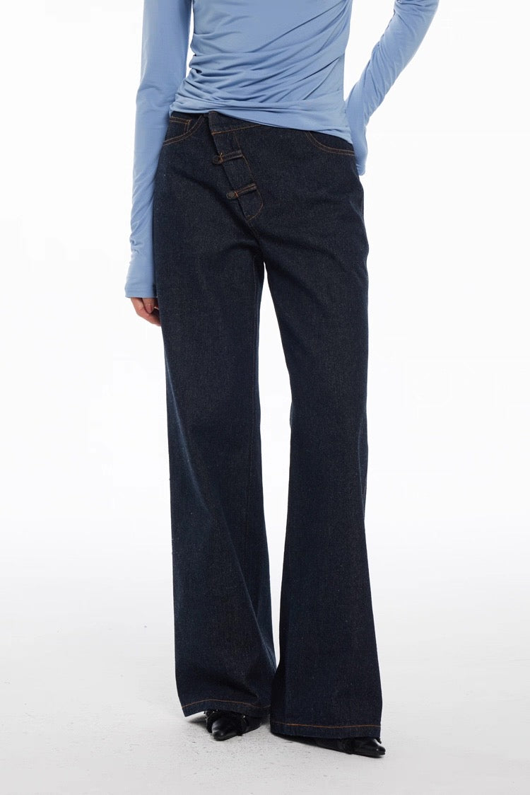 Qing (靛/青) Indigo Hook Waist Jeans