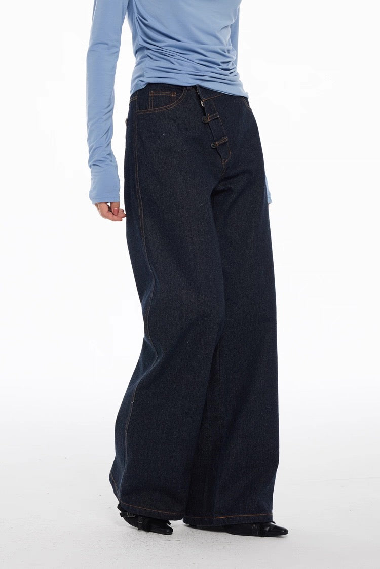 Qing (靛/青) Indigo Hook Waist Jeans