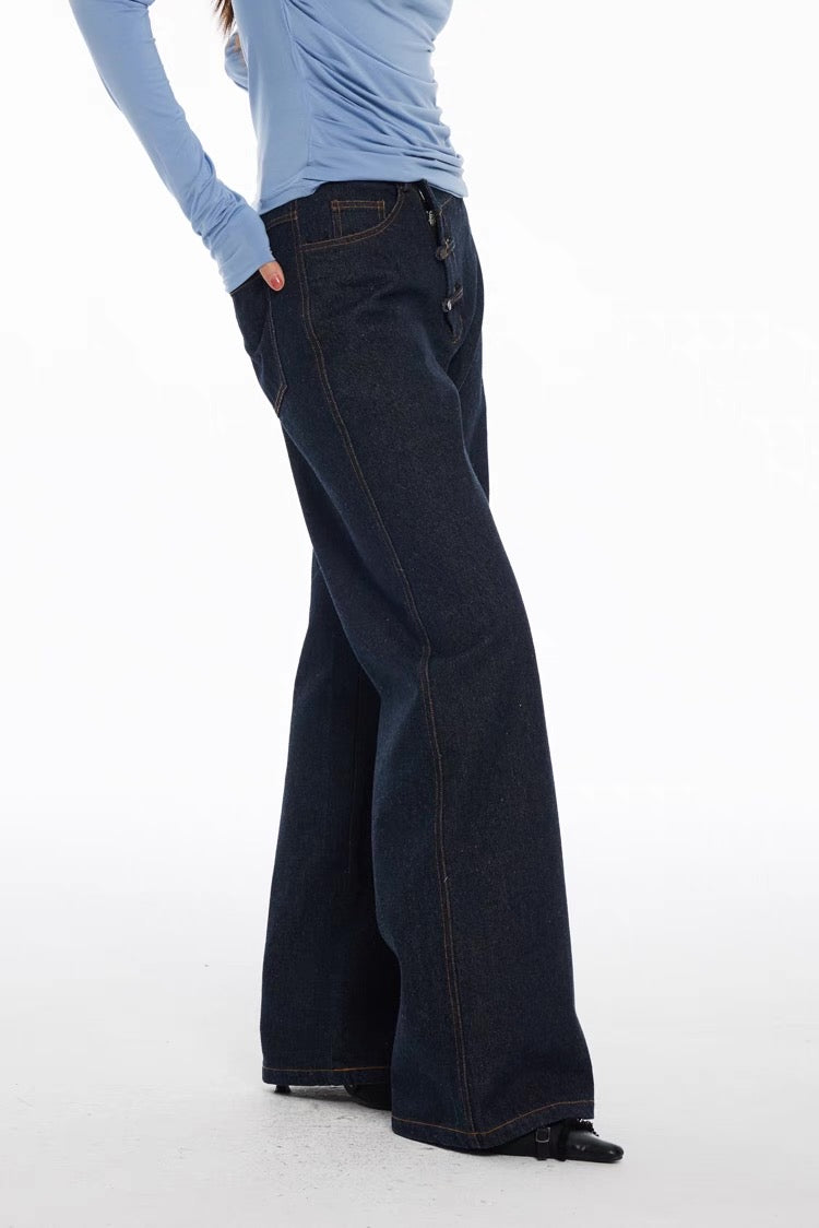 Qing (靛/青) Indigo Hook Waist Jeans