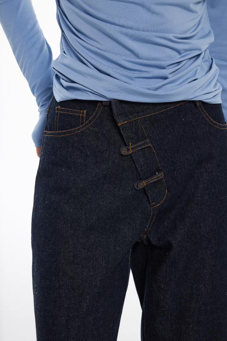 Qing (靛/青) Indigo Hook Waist Jeans