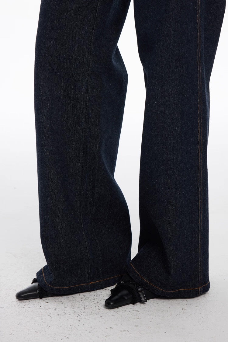 Qing (靛/青) Indigo Hook Waist Jeans