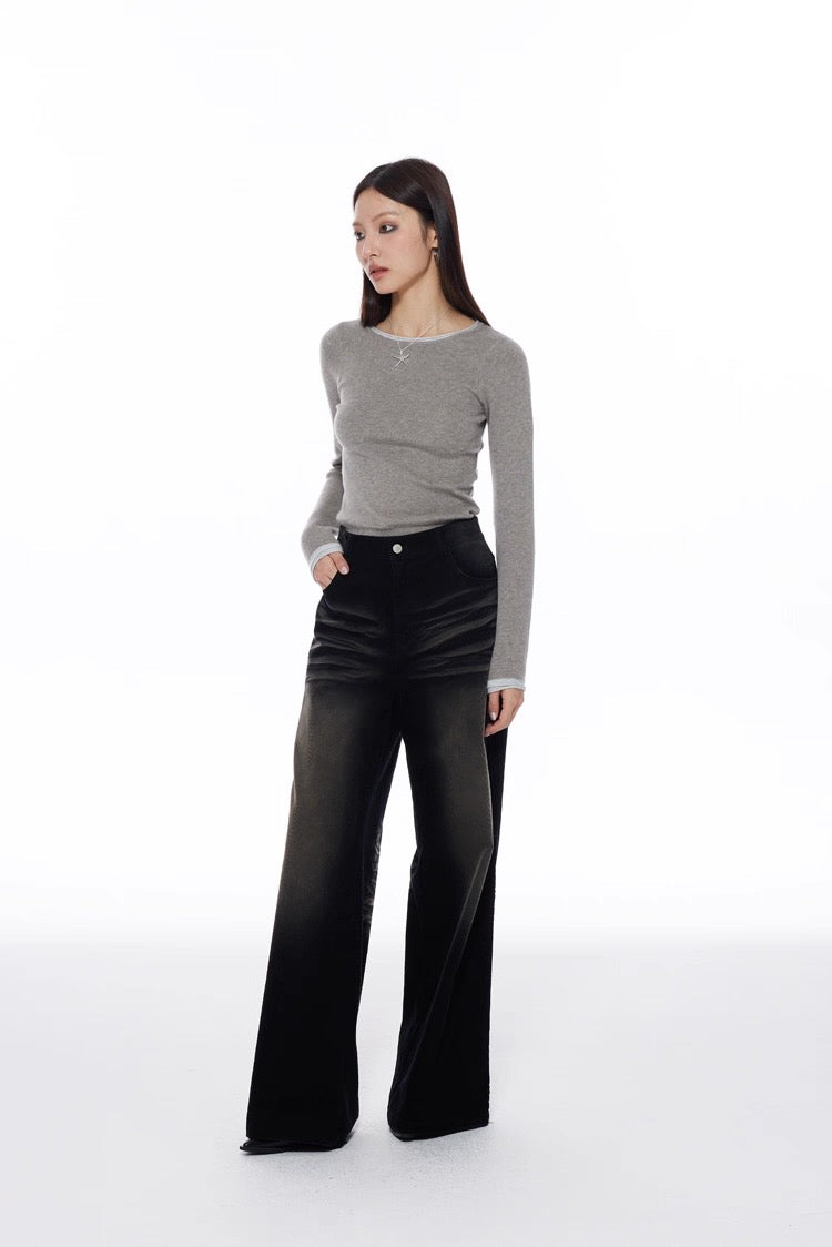 Wide Leg Drift Corduroy Trousers in Washed Bitumen