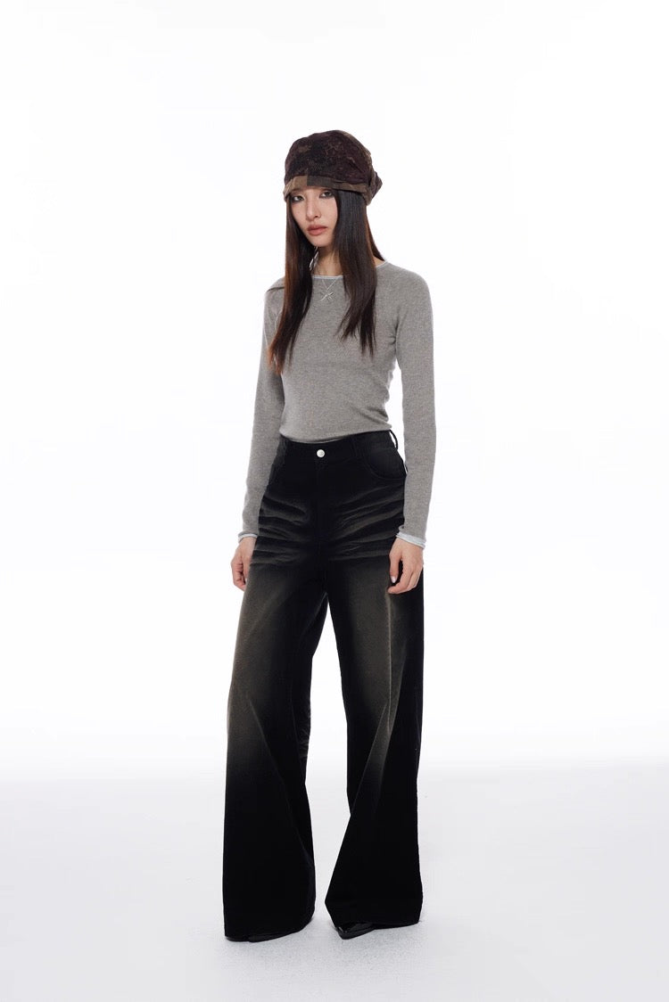 Wide Leg Drift Corduroy Trousers in Washed Bitumen