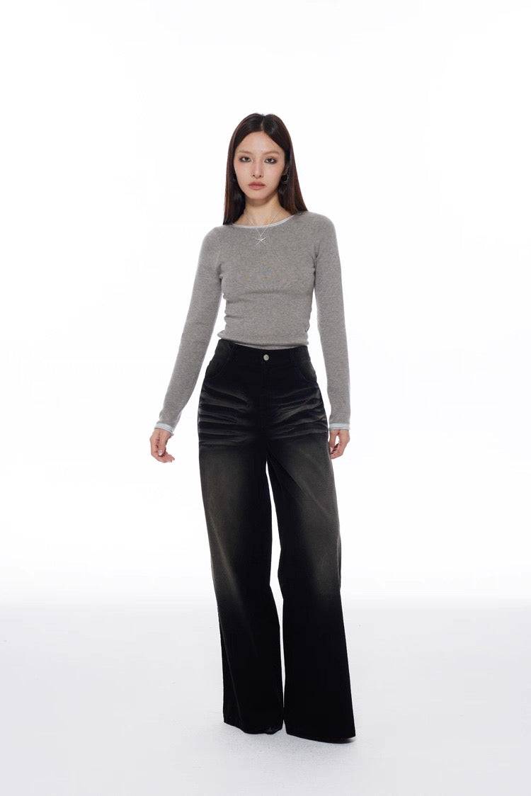Wide Leg Drift Corduroy Trousers in Washed Bitumen