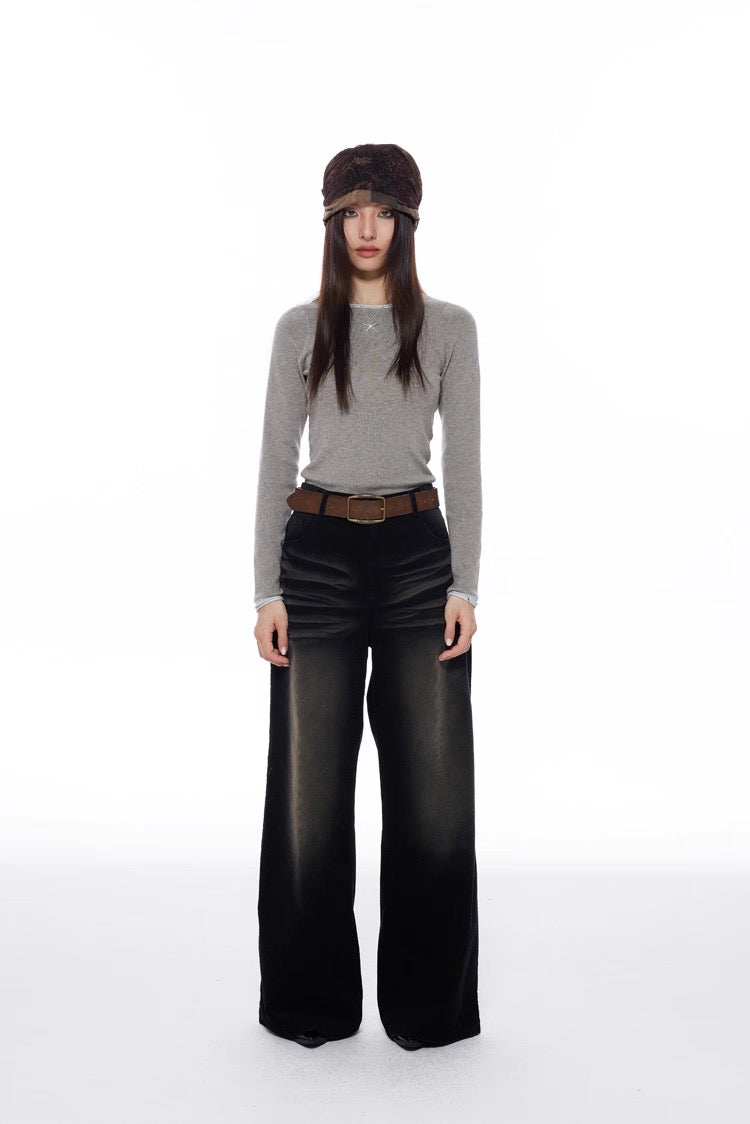 Wide Leg Drift Corduroy Trousers in Washed Bitumen