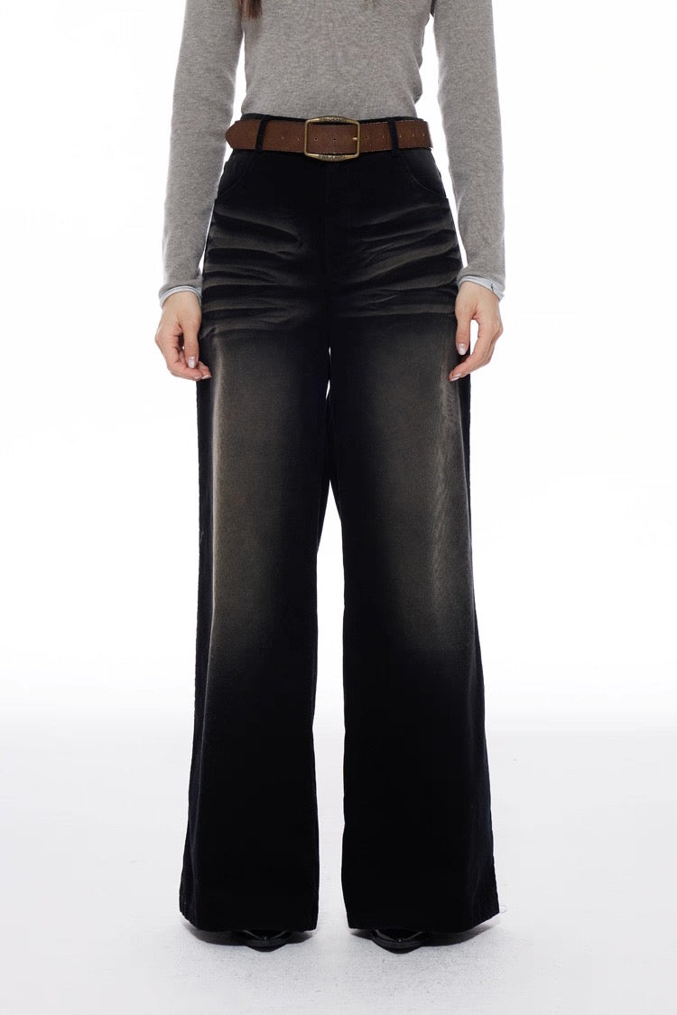 Wide Leg Drift Corduroy Trousers in Washed Bitumen
