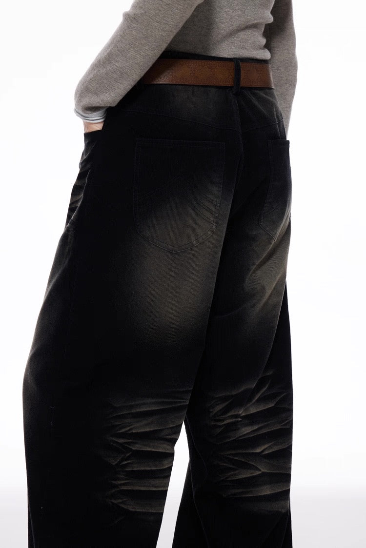 Wide Leg Drift Corduroy Trousers in Washed Bitumen