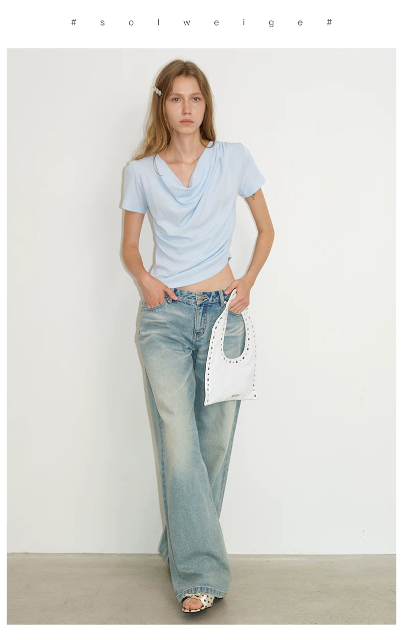 Ruched Cowl Neck Cotton Top