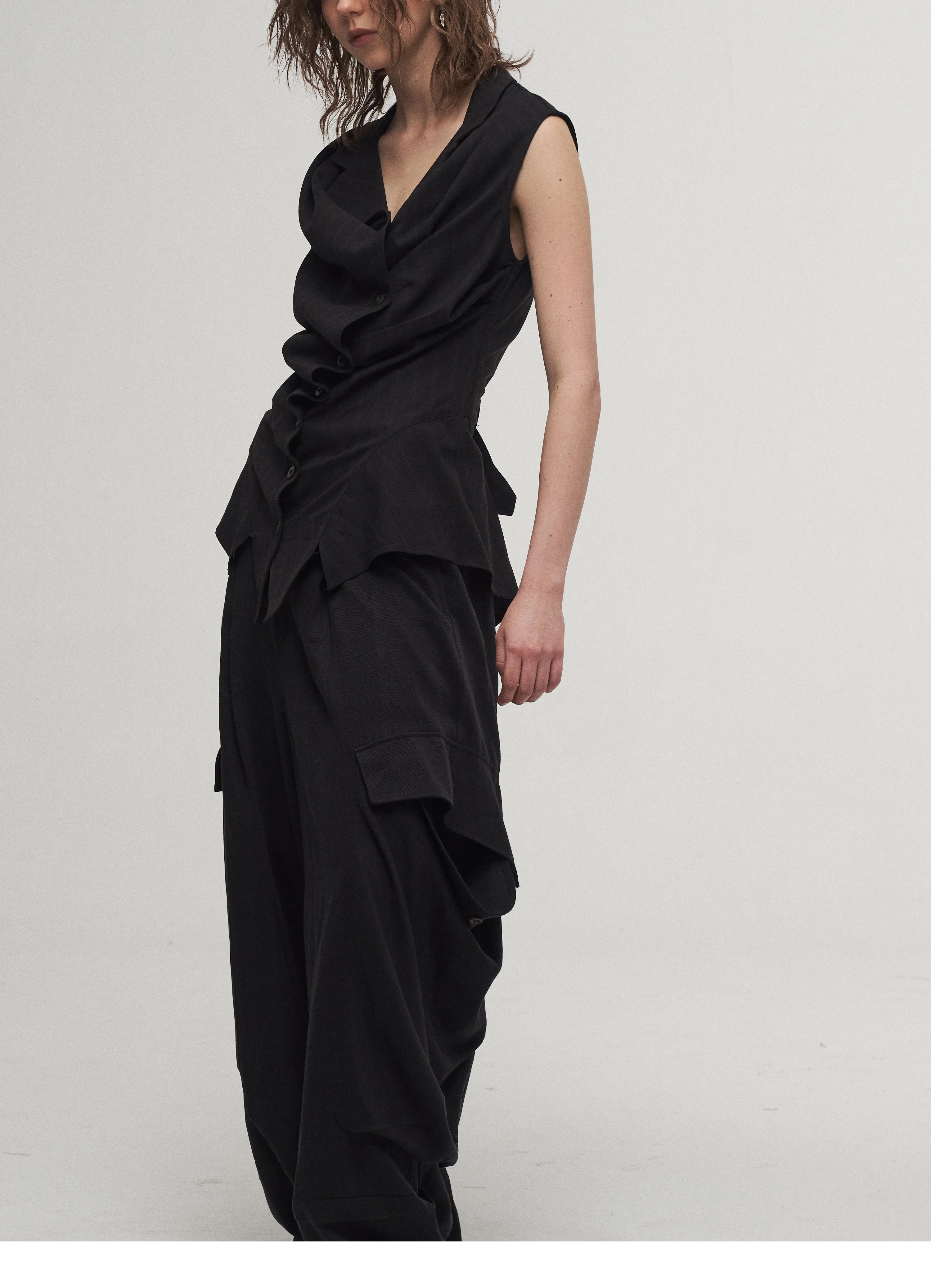 Draped Asymmetric Tailored Vest