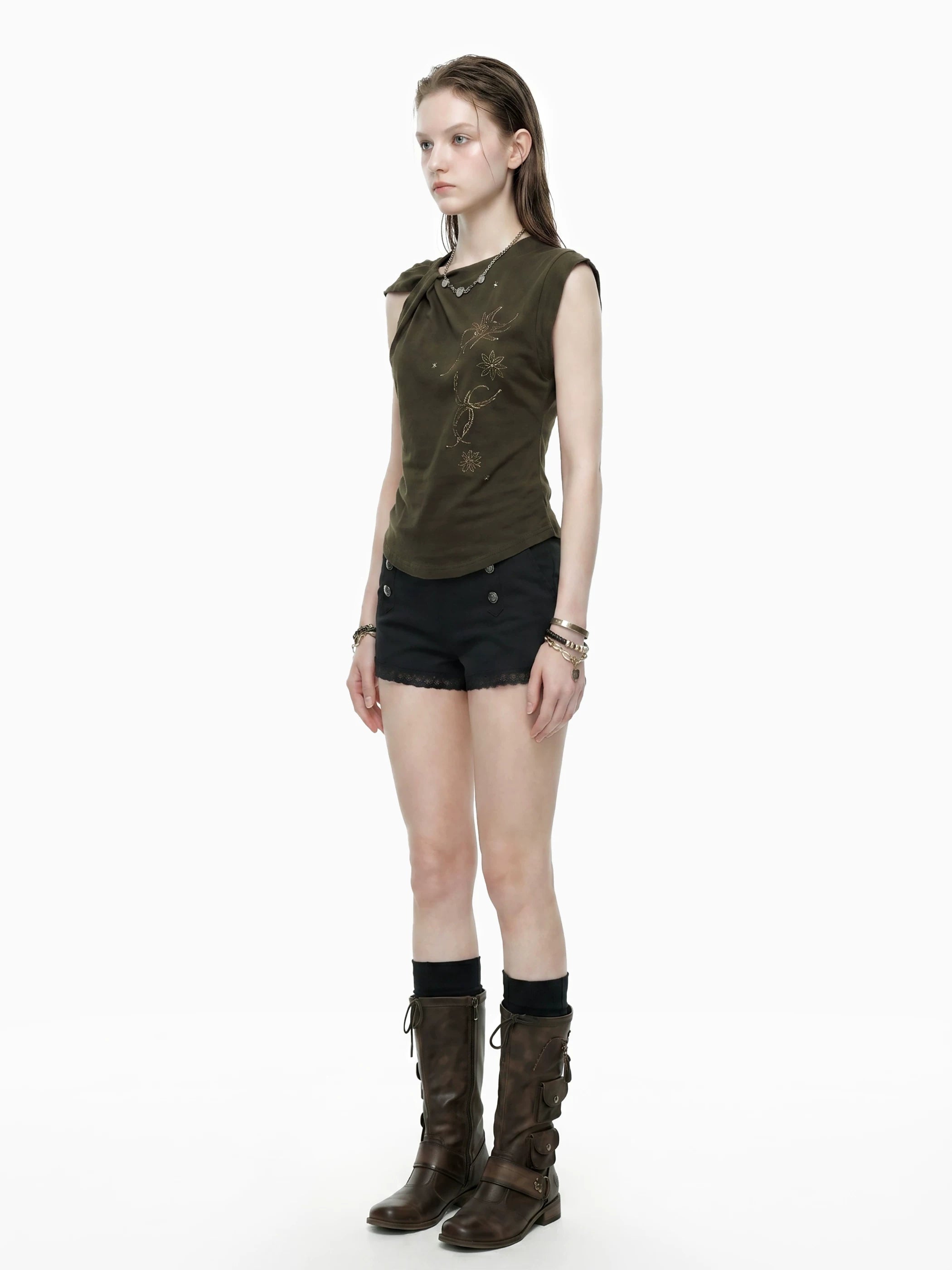 Celestial Rhinestone Shoulder-Knot Top