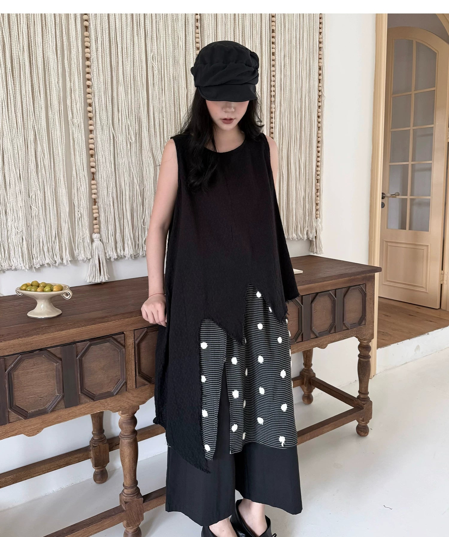 Frayed Asymmetric Linen-Cotton Longline Vest