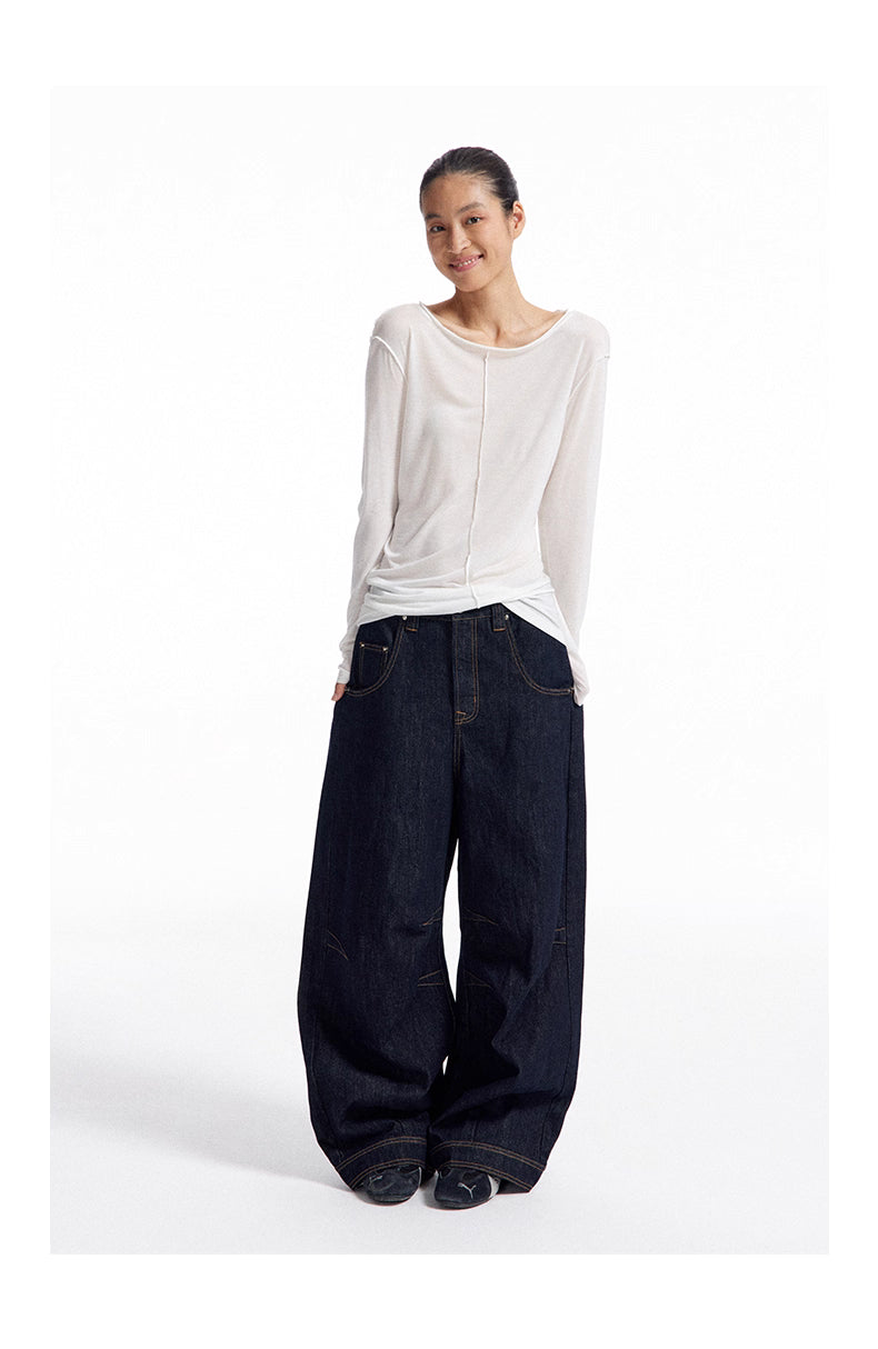 Dark Indigo Barrel-Leg Jeans