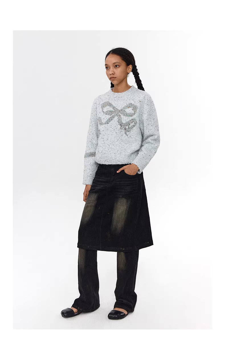 Shadow Wave Denim Skirt-Pant