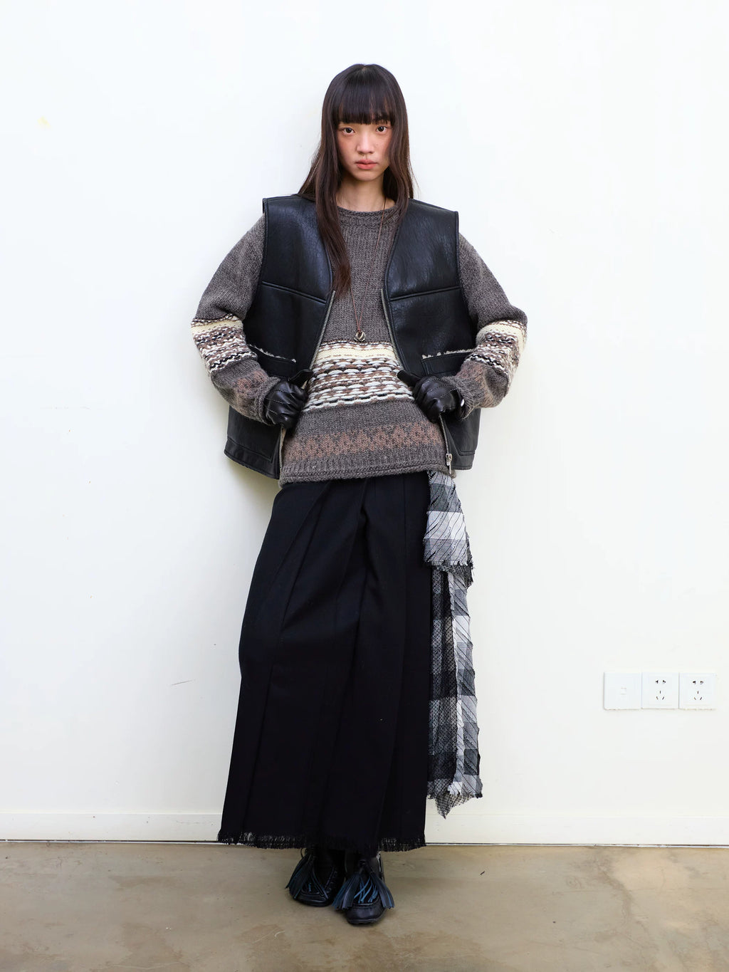 Plaid Tassel Long-line Skirt