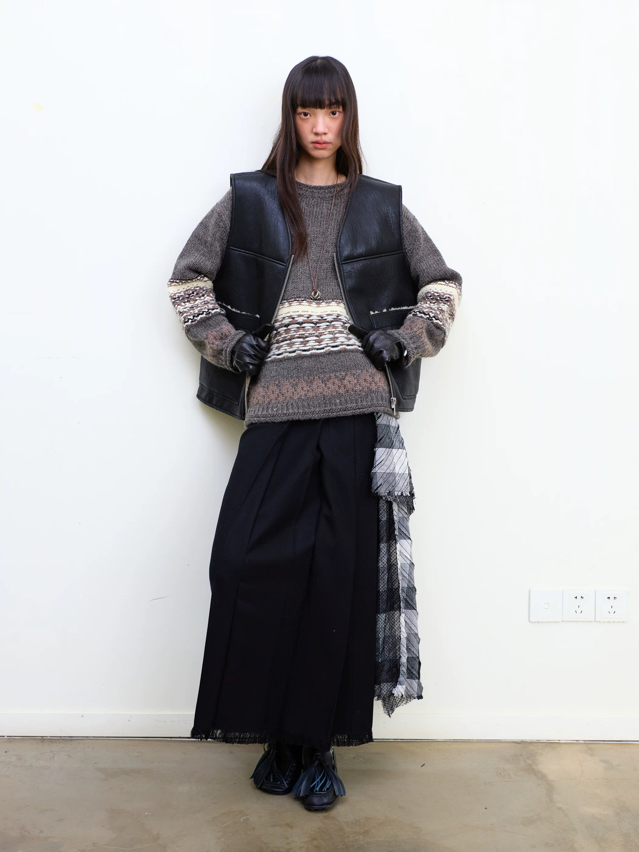 Plaid Tassel Long-line Skirt