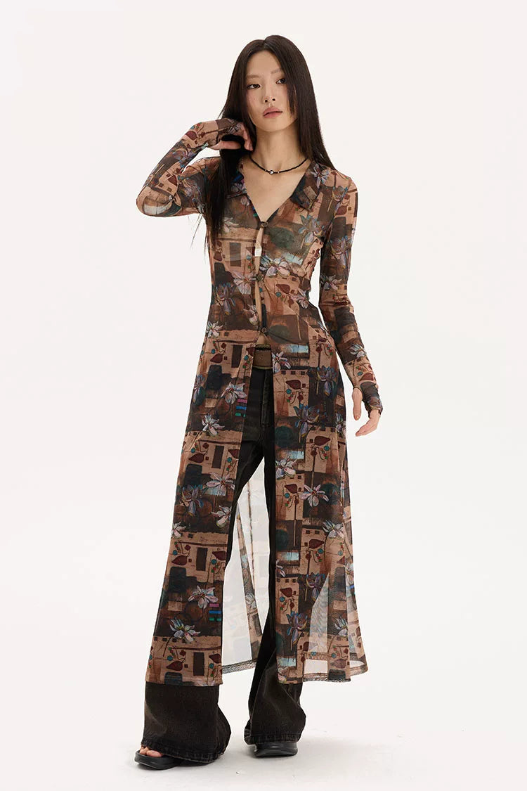 Floral Mesh Maxi Cardigan