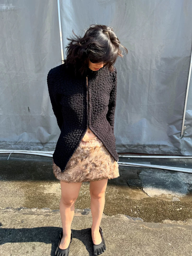 Textured Cut-Out Zip Jacket