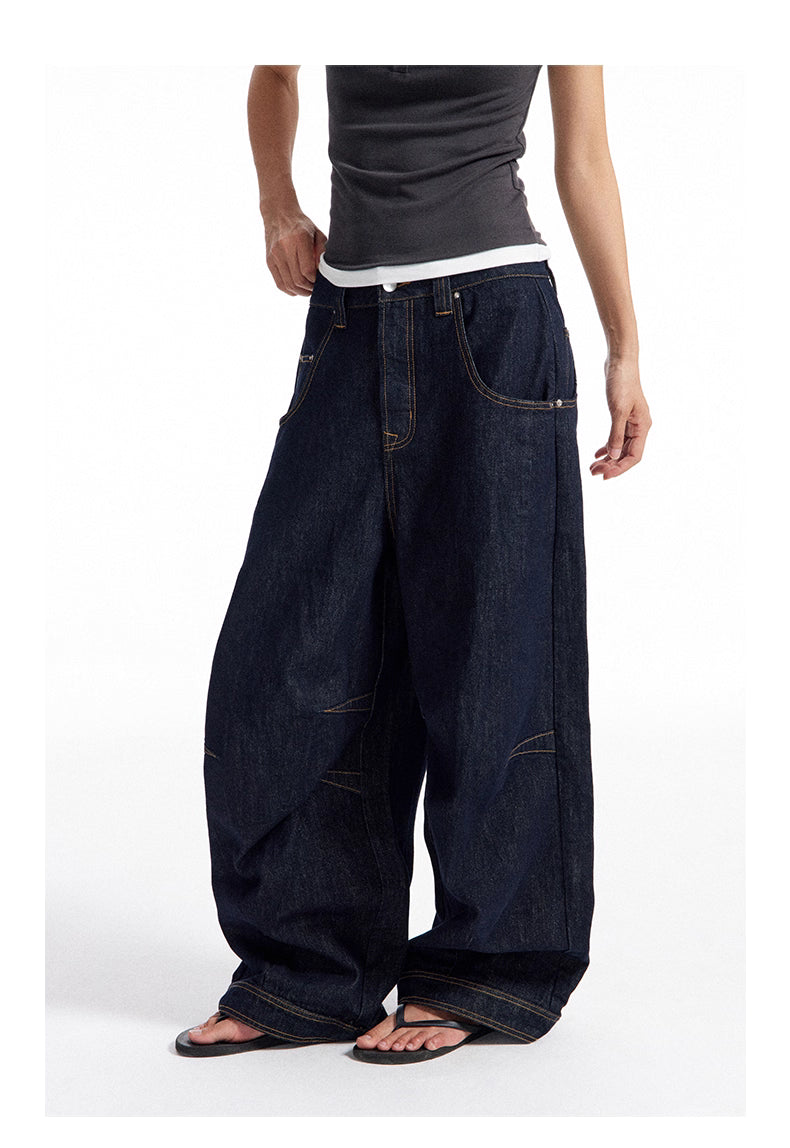 Dark Indigo Barrel-Leg Jeans