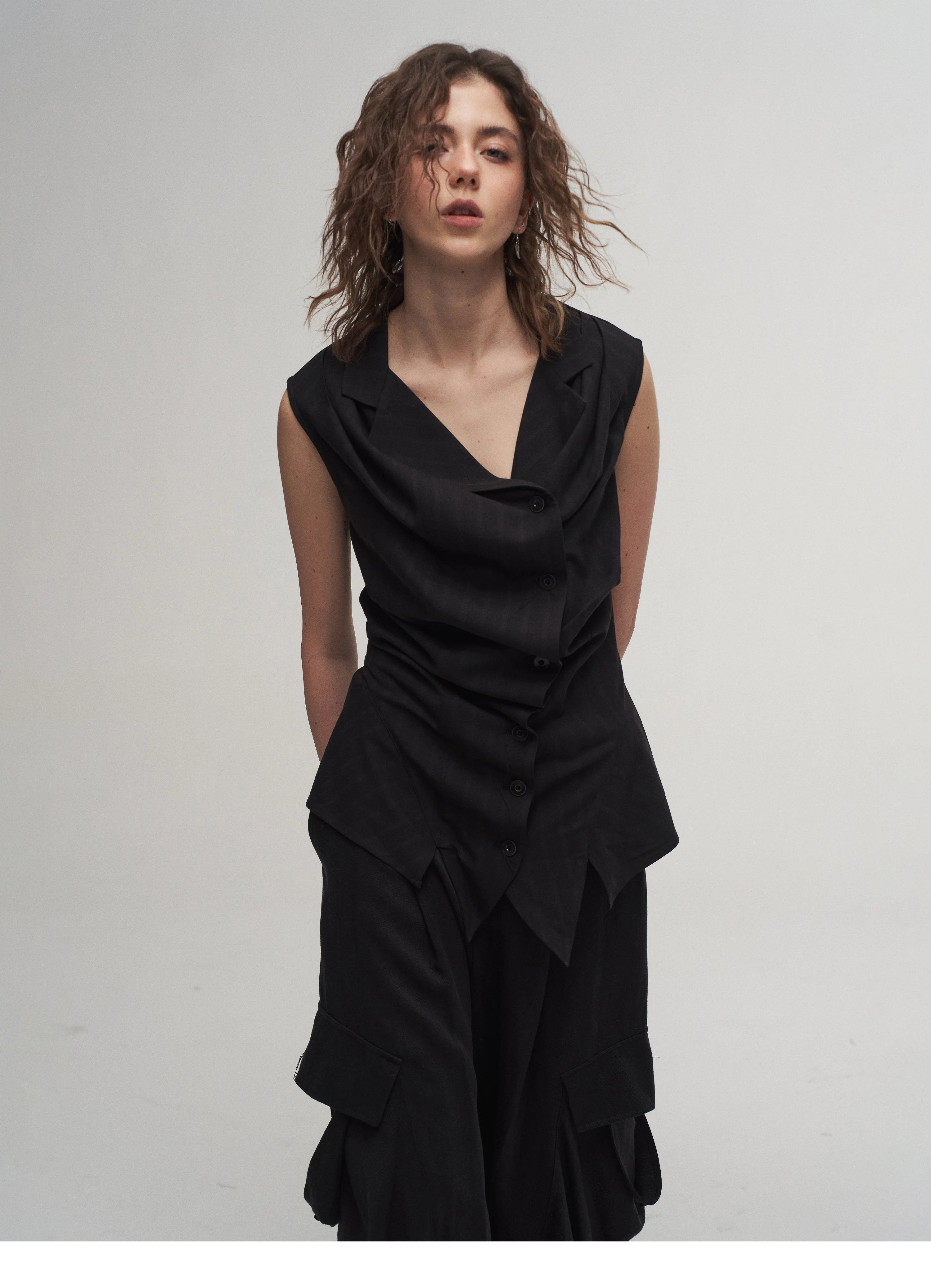 Draped Asymmetric Tailored Vest