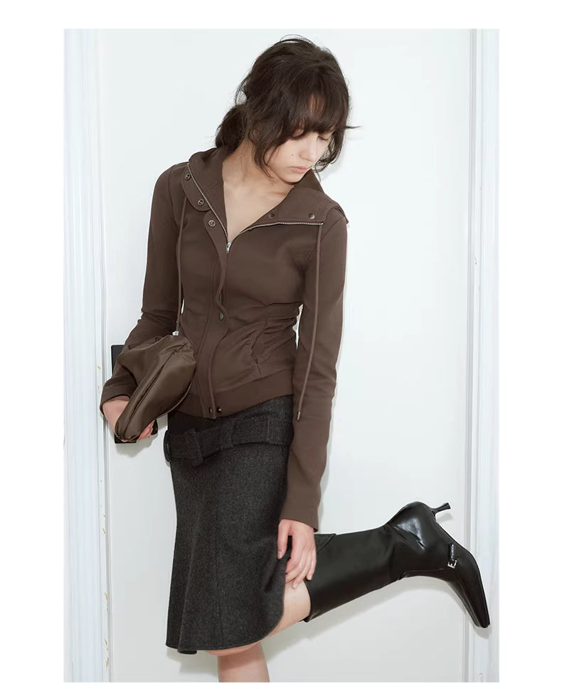 Apex Sculpt Hooded Jacket in Black Ink or Coffee
