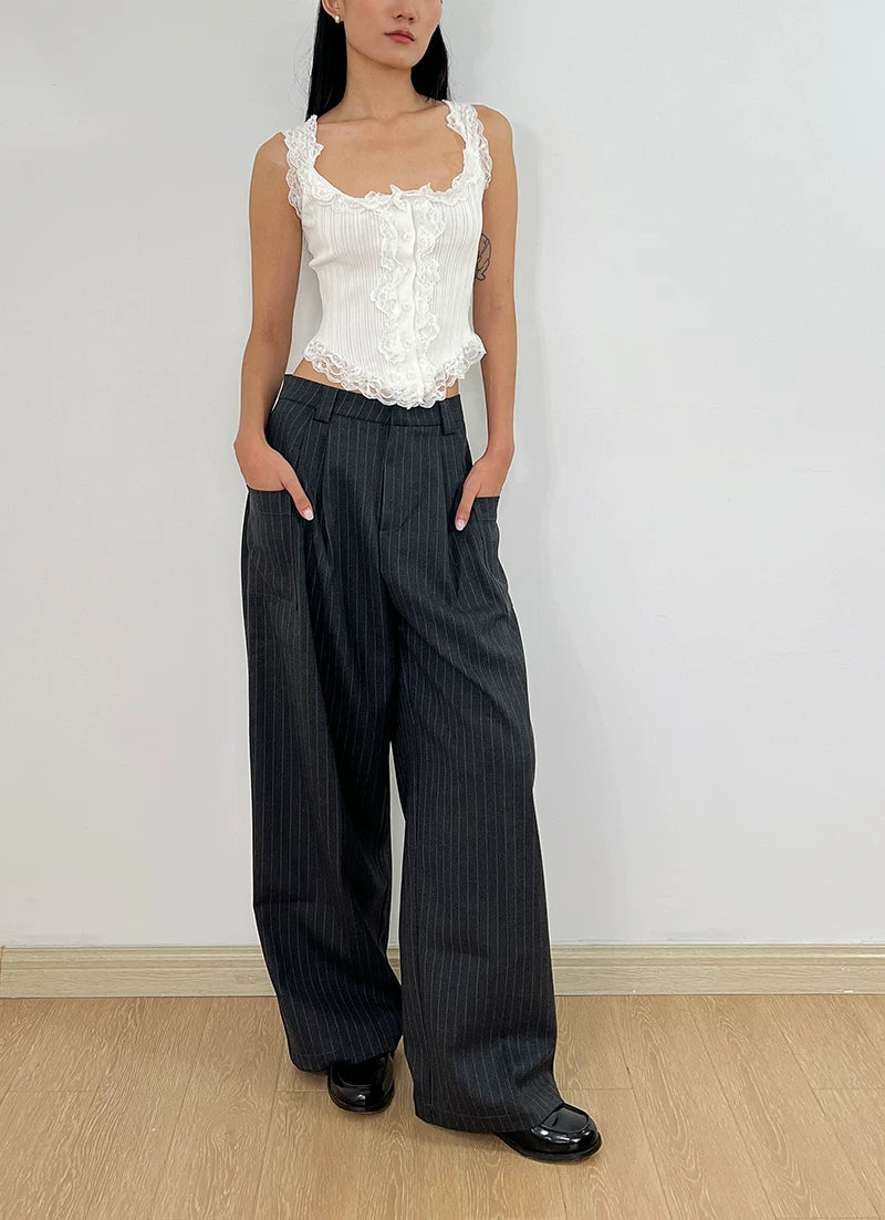 Lace Trim Pointelle Corset Tank