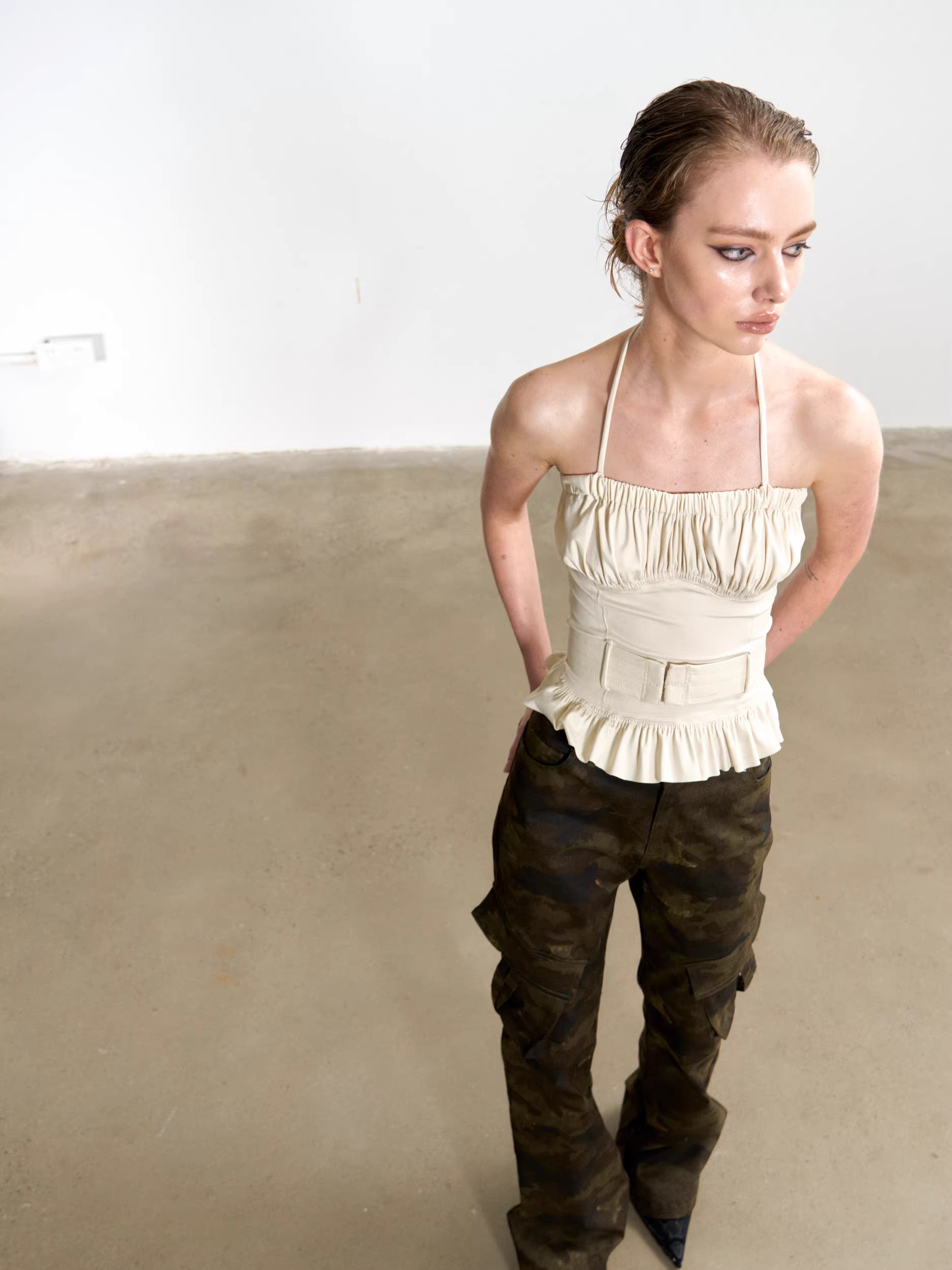 Gathered Corset Halter-Neck Top