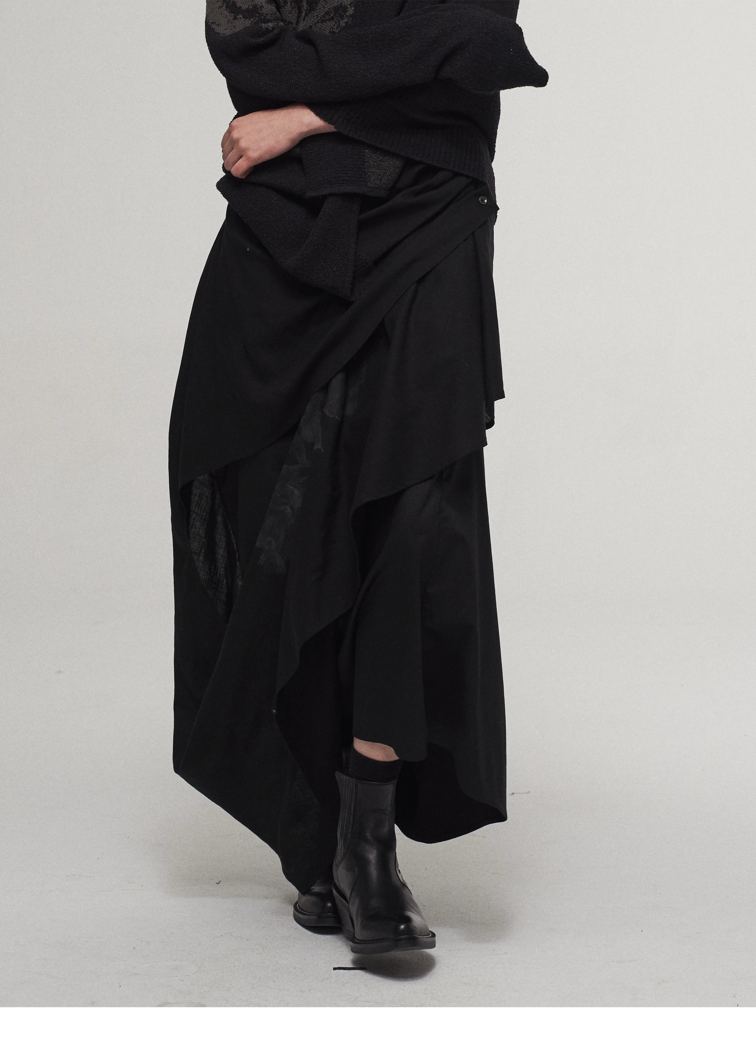 Layered Drape Maxi Skirt