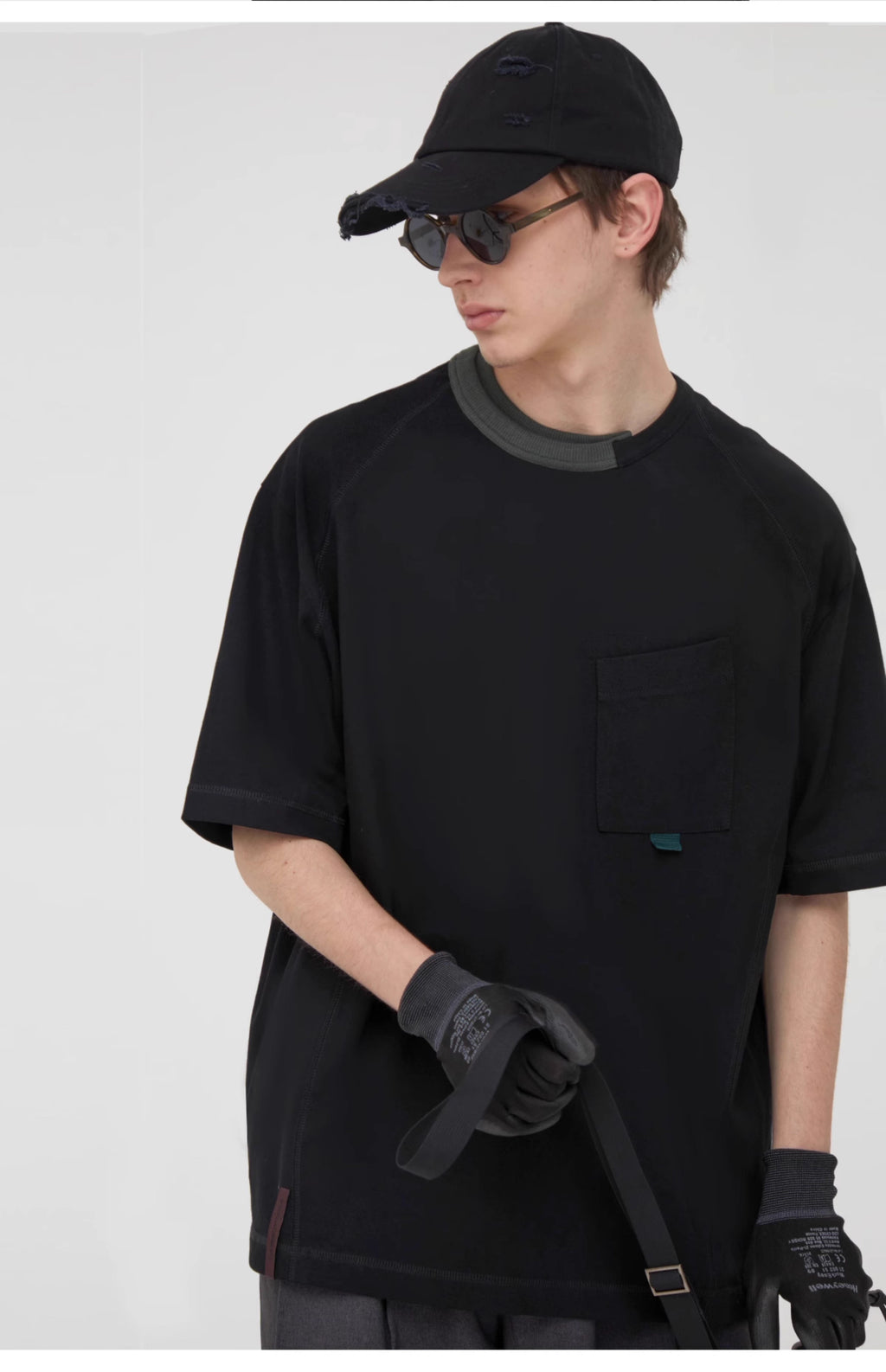 Panelled Pocket T-Shirt in Grey or Black