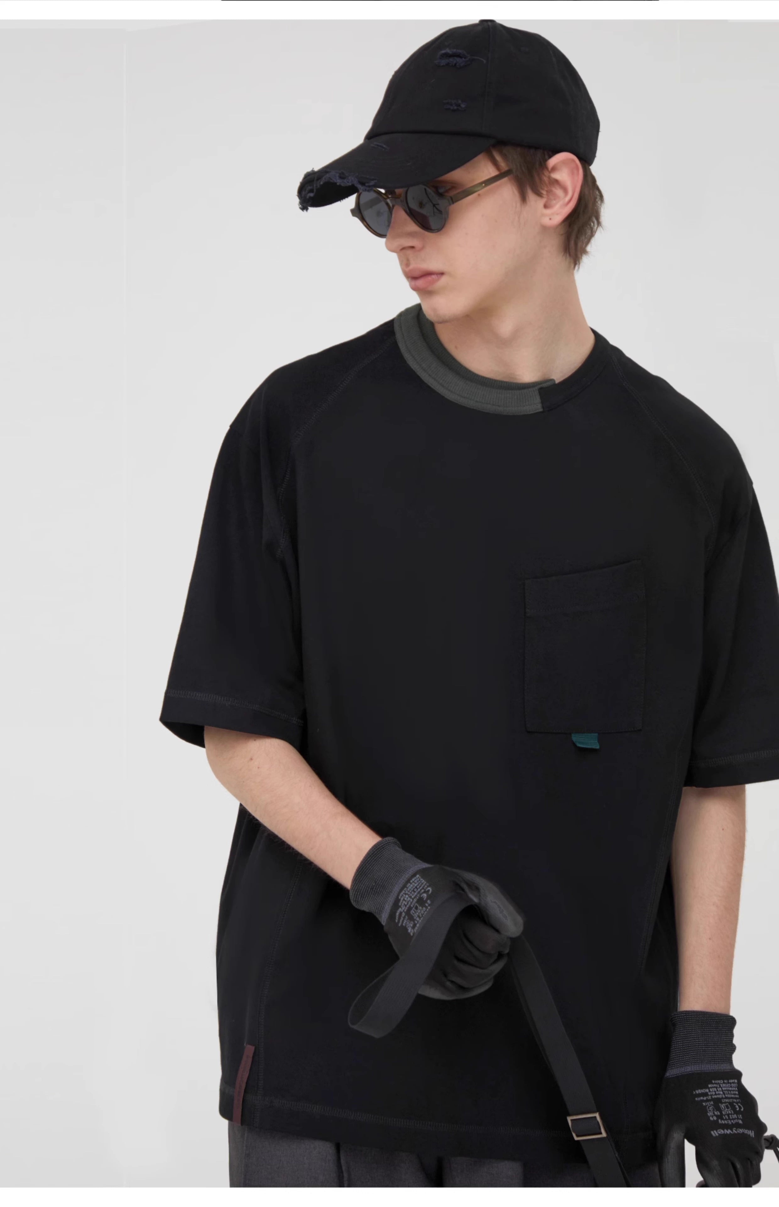 Panelled Pocket T-Shirt in Grey or Black