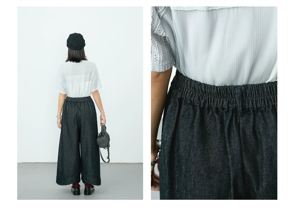 Curved Seam Wide-Leg Denim Trousers