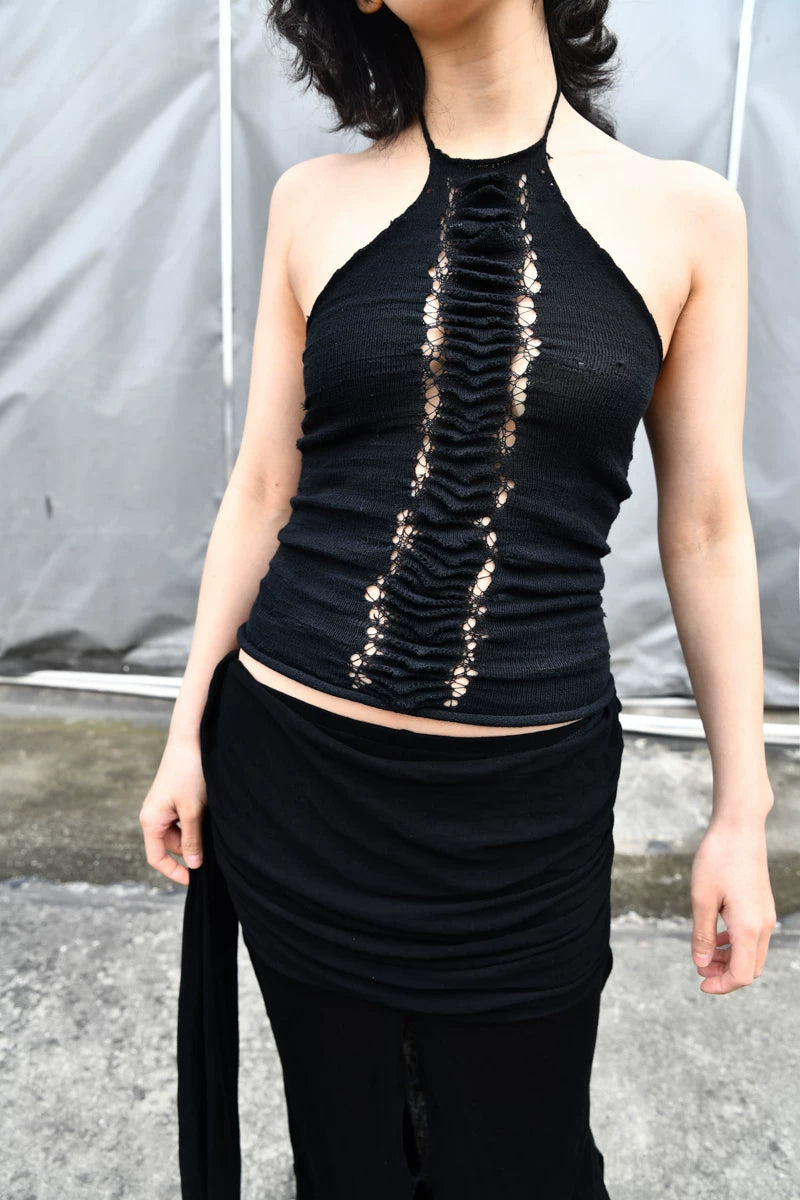 Hand-Knit Spine Halter Top