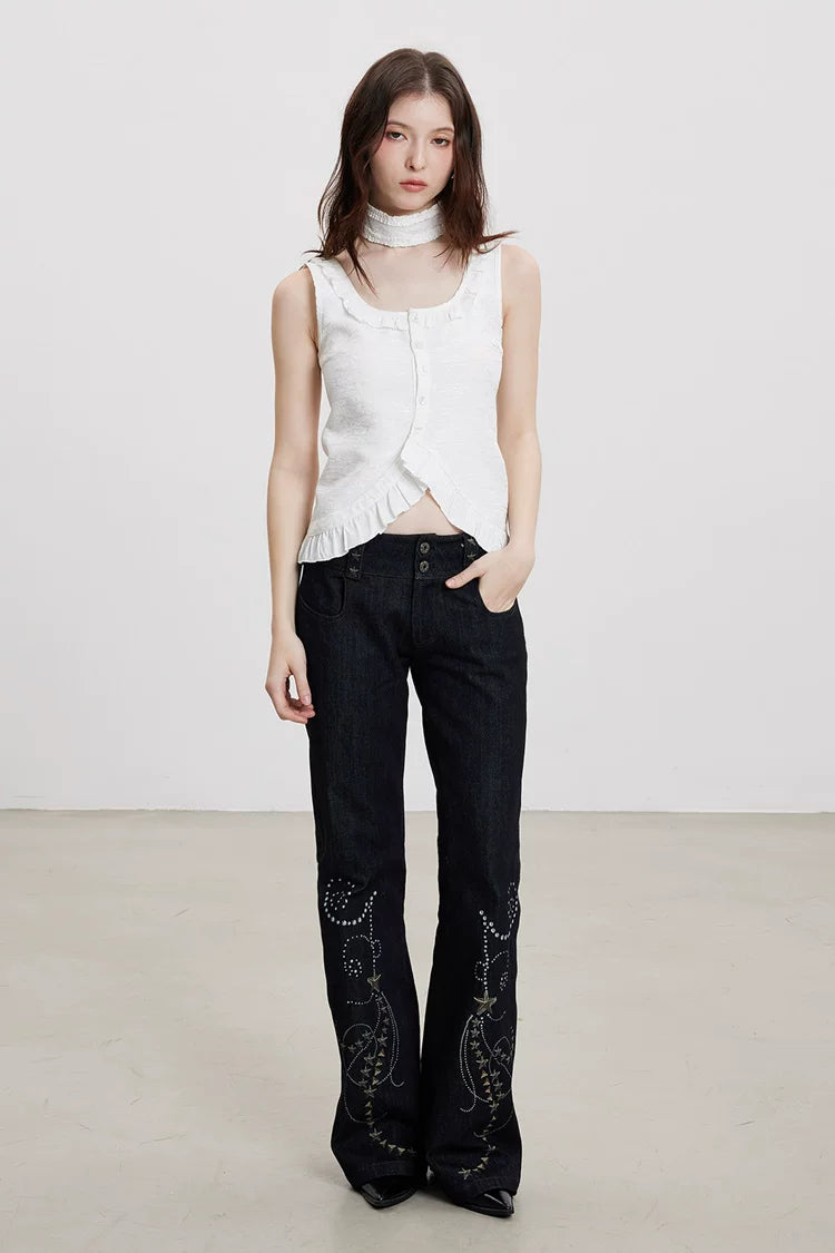 Washed Brocade Ruffle Choker Top