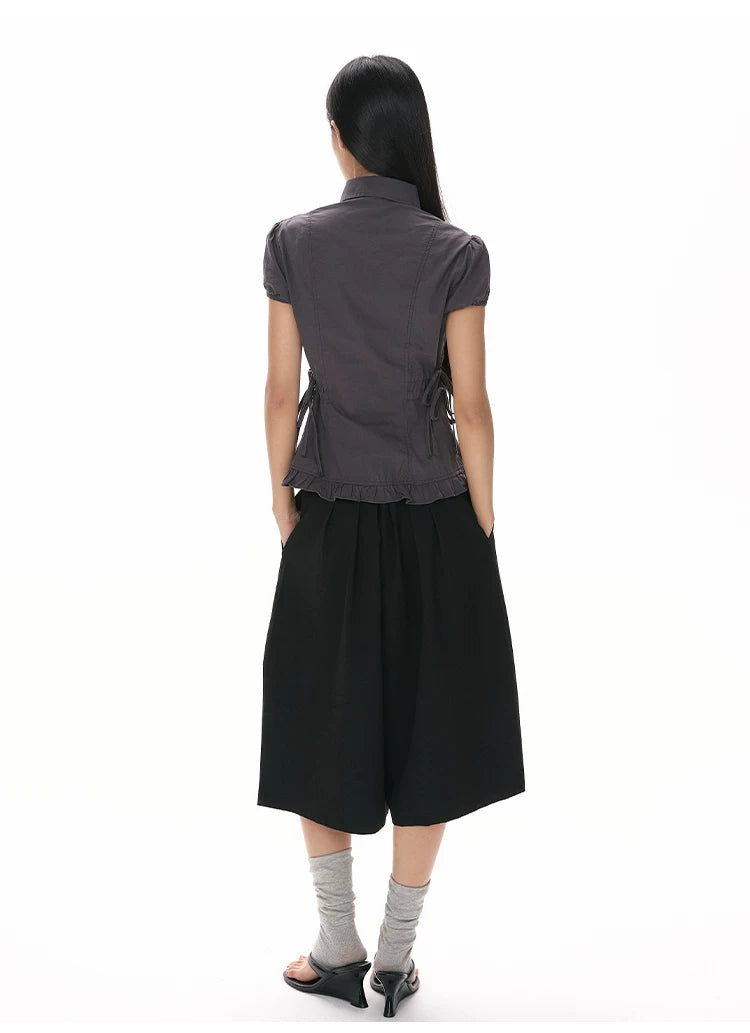Ruched Waist Frill Hem Shirt