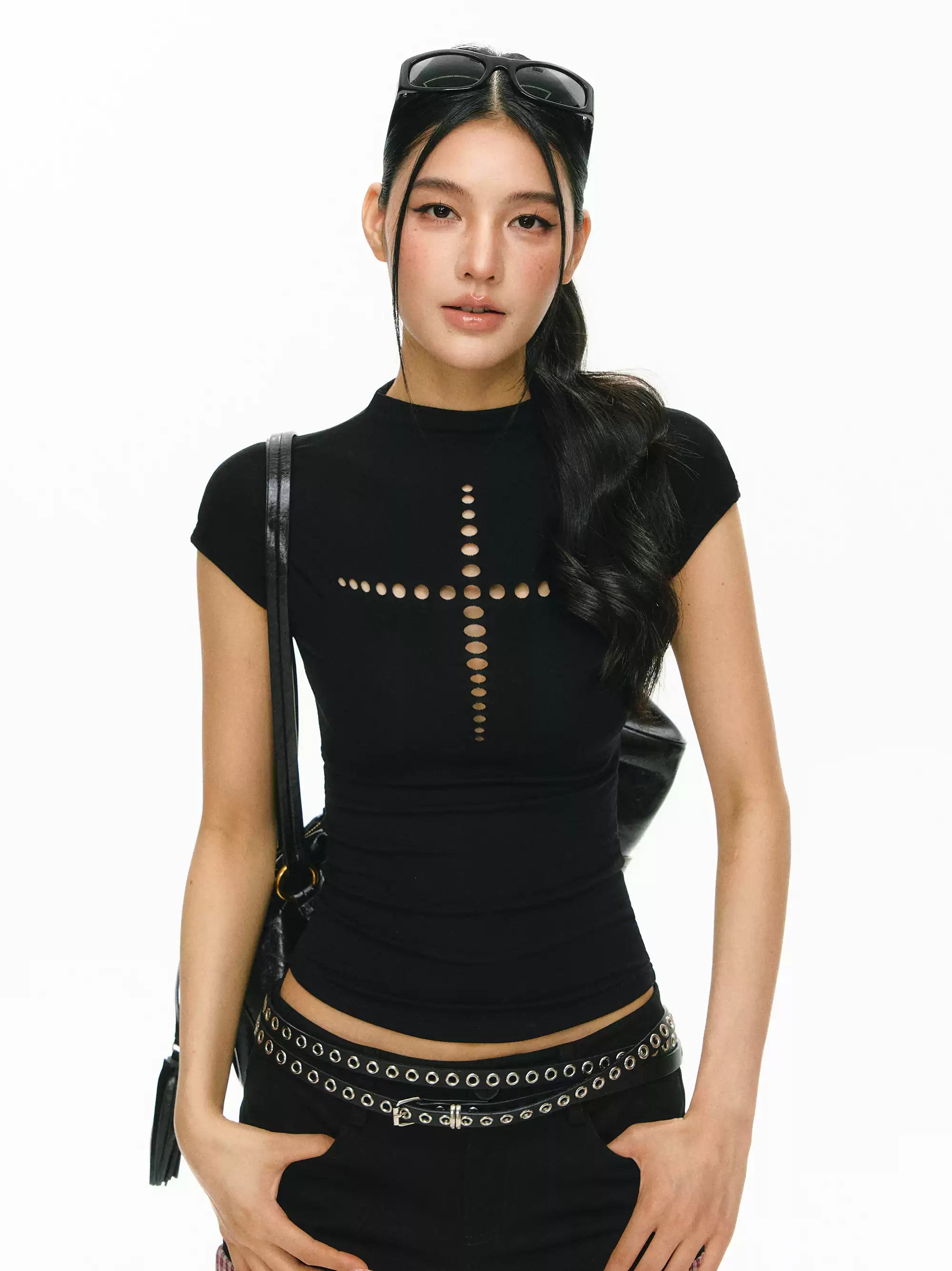 Cross Cut-Out Fitted Tee