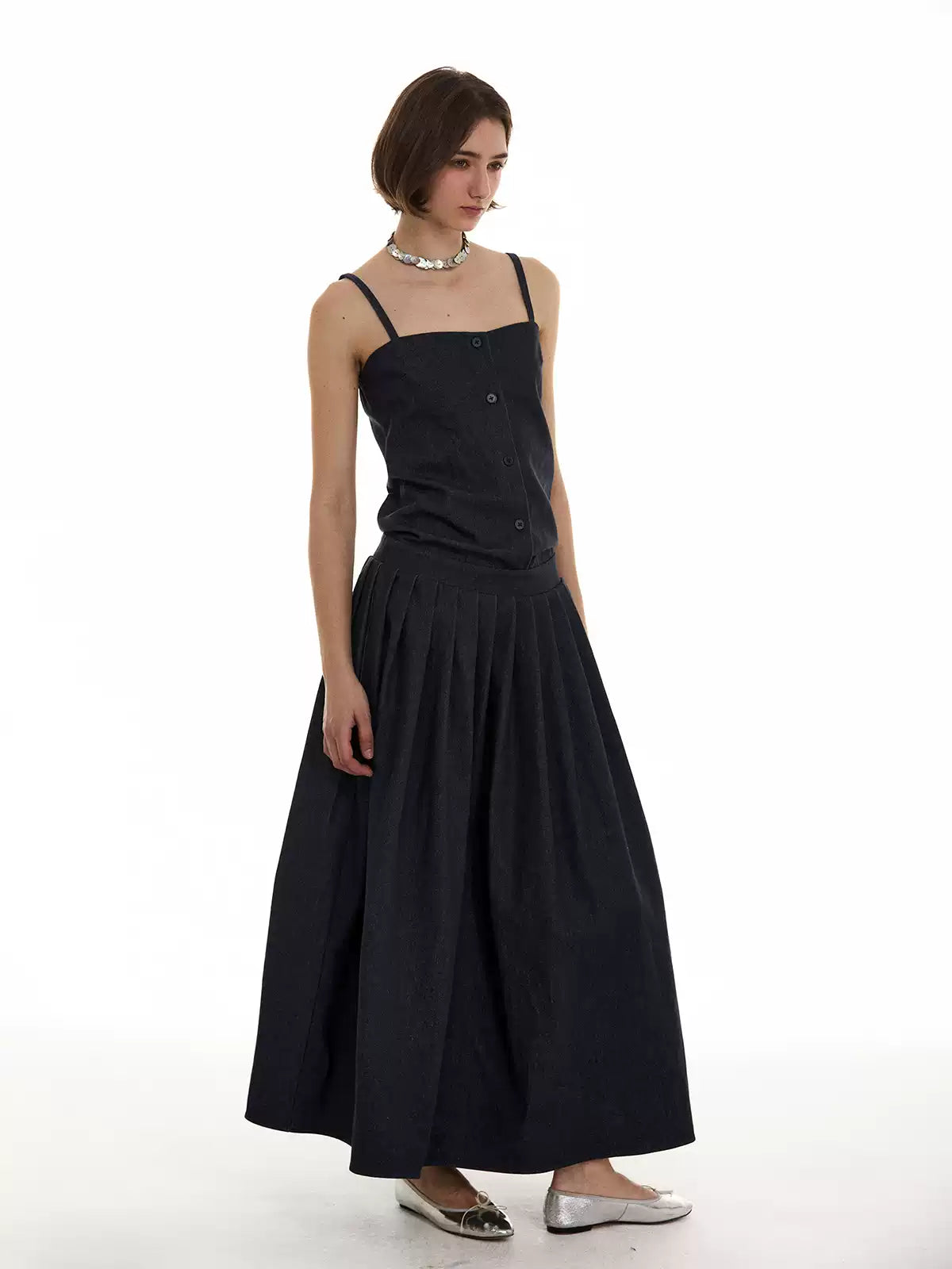 Cotton Pleated Maxi Dress