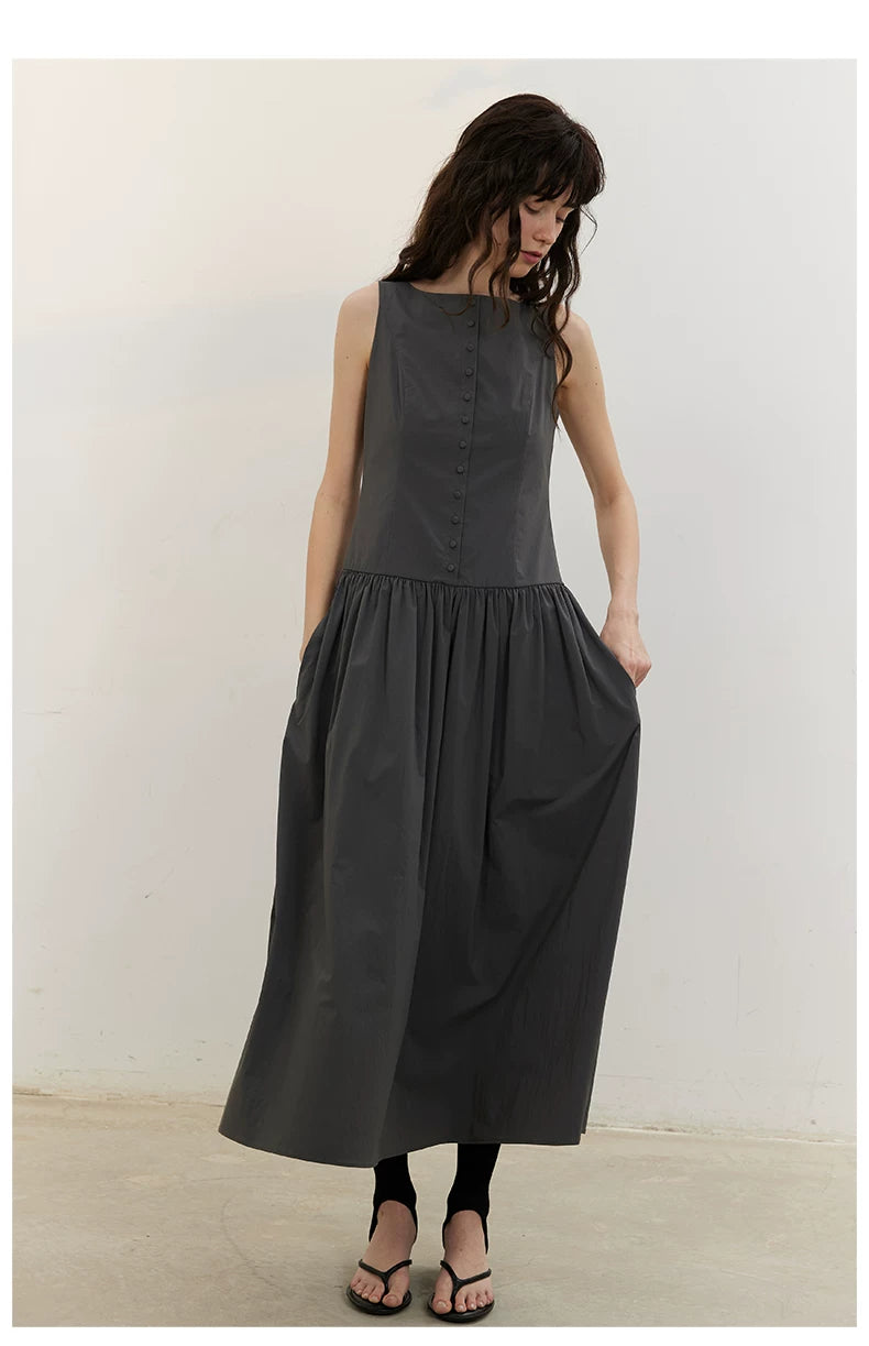 Buttonfront Gathered Maxi Dress