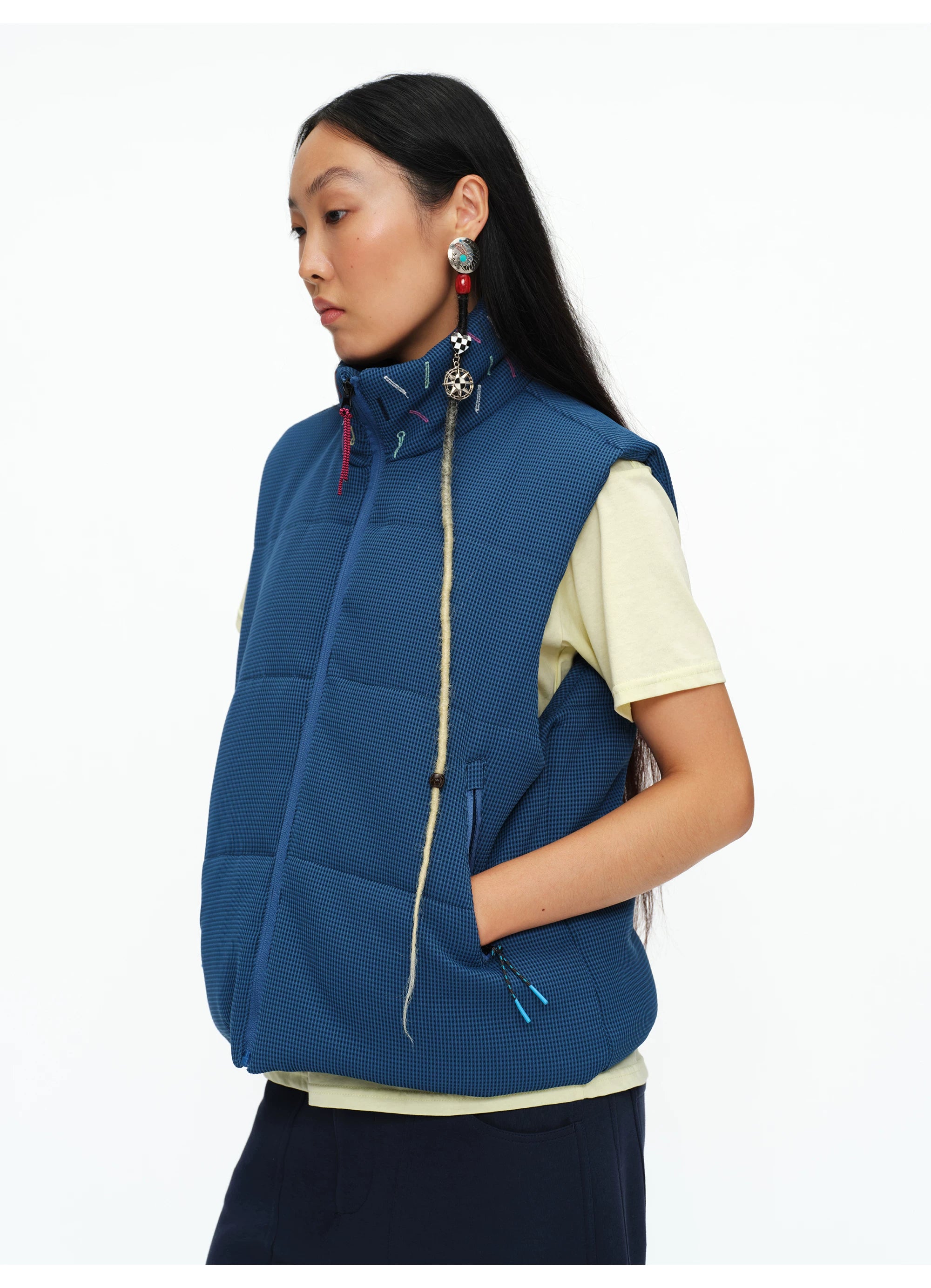 Scatter Stitch Waffle Vest in Prussian Blue