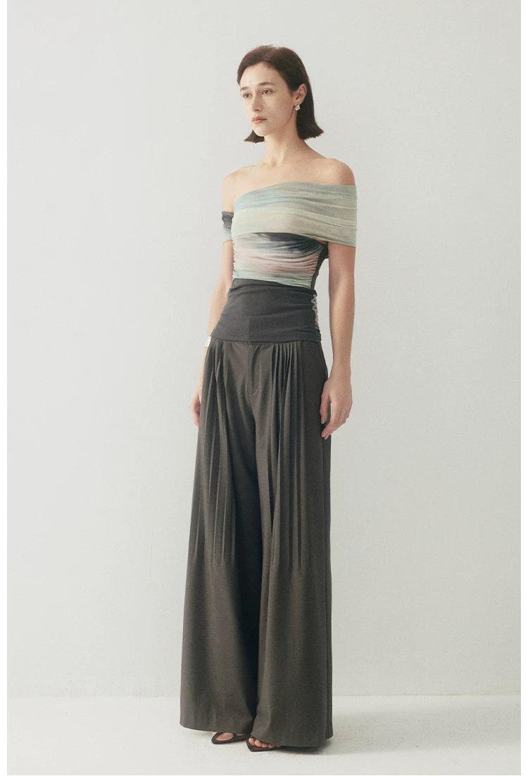 One-Shoulder Art Star Mesh Top