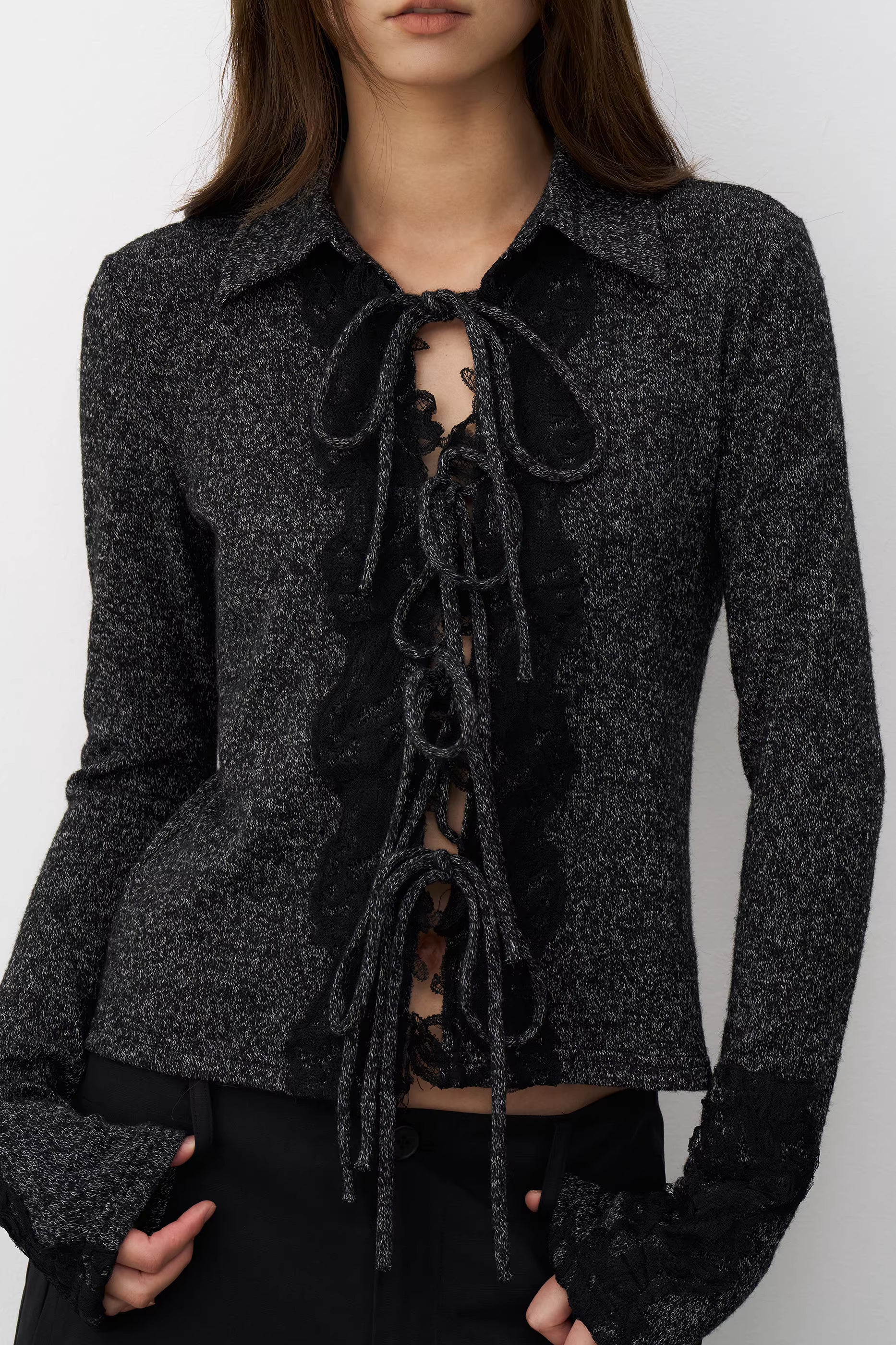 Charcoal Marl Lace-Up Knit Top